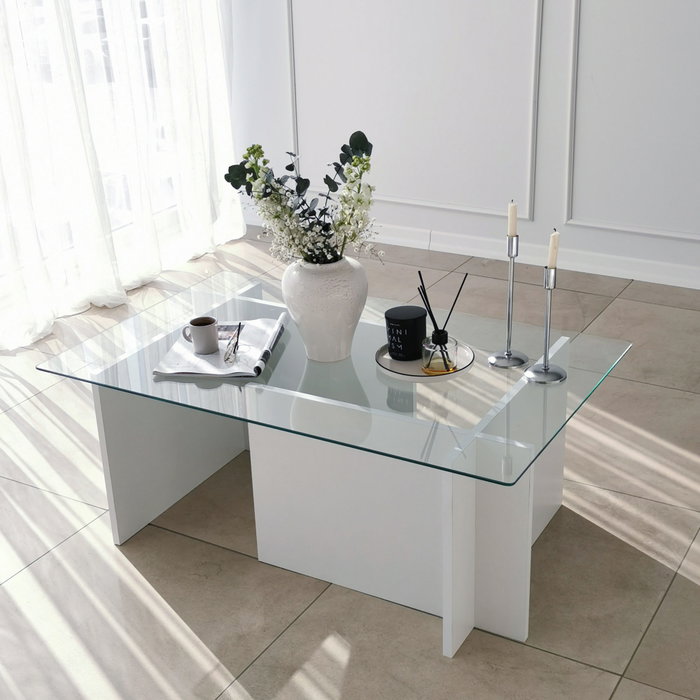 Hanah Home Escape Mesa de Centro Blanca con Cristal Templado Hanah Home Escape Mesa de Centro Blanca con Cristal Templado